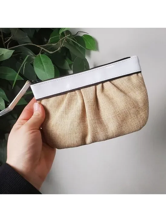 Vintage Mary Kay White and Tan Cosmetic Clutch Bag Case