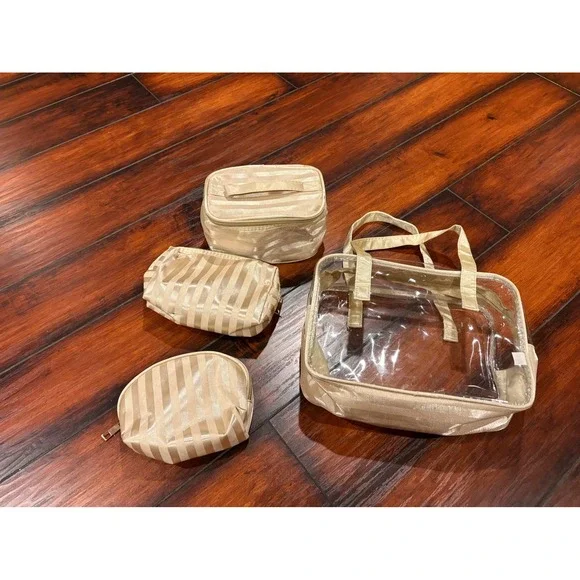 Bundle 4 Clear Cosmetic‎ Bag Set Tan  Makeup Toiletry Organizer Pouch Travel