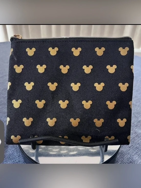 DISNEY MICKEY MOUSE Gold on Black Zipper Pouch Cosmetic Bag NWOT