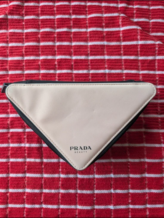 Prada Pink and Black Triangular Cosmetic Pouch