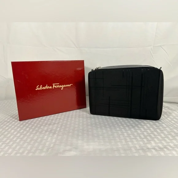 Salvatore Ferragamo Black Geometric Travel Toiletry Cosmetic Case