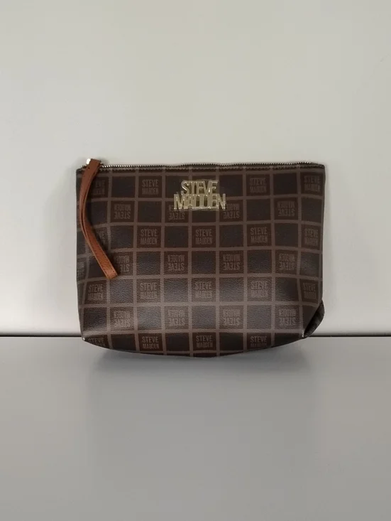 Steve Madden Brown Logo Toiletry Pouch with Wrist Strap
