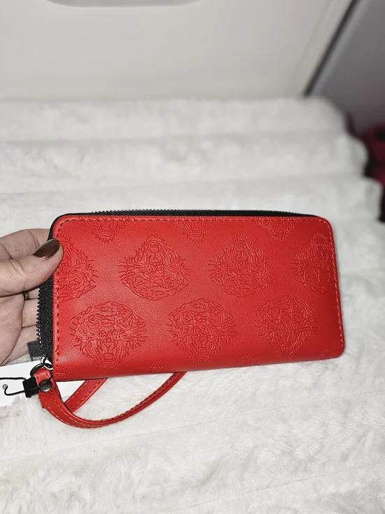 Ed Hardy Red Embossed Zip Clutch