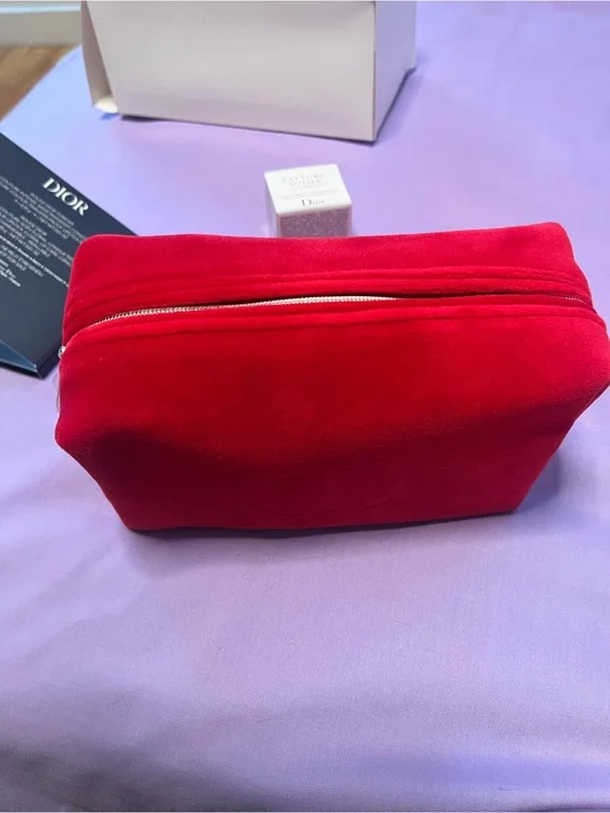 Dior Red Velvet Zip Cosmetic Pouch