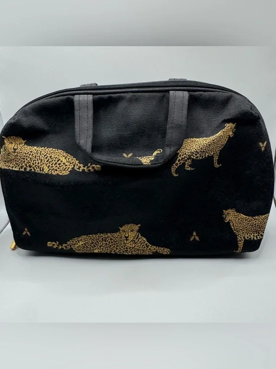 VTG Womens Leopard Print Black Zipper Travel Case with Pouch Set Maximalist