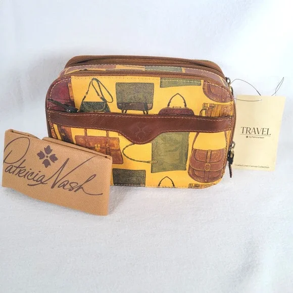 Patricia Nash Womens Makeup Travel Case Gabella Coated Cotton Canvas Brown
