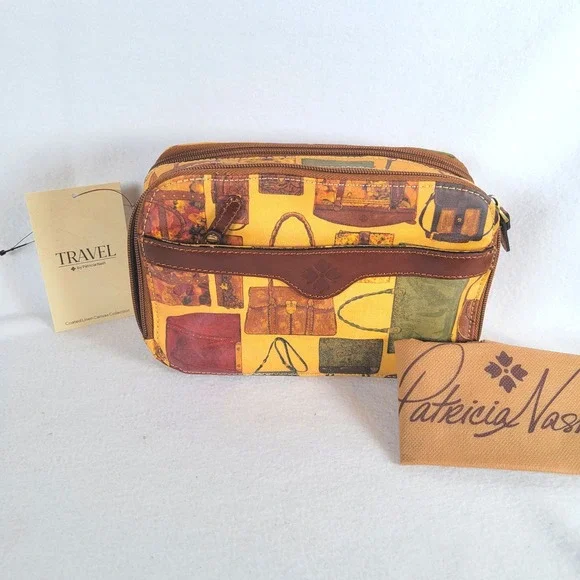 Patricia Nash Womens Makeup Bag Travel Case Gabella Coated Canvas Brown Toiletry