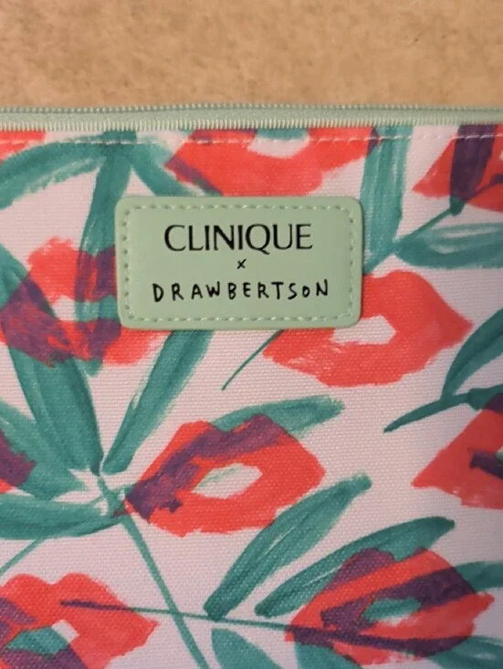 Clinique Lip Print Cosmetic Pouch - White, Red & Green