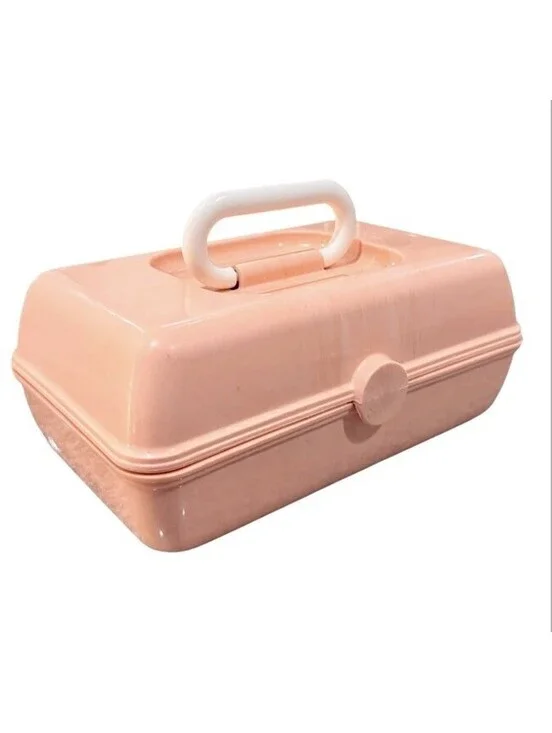 (RC) Caboodles Mini Makeup Case Peach Marble Auto Swivel Trays Mirror EUC