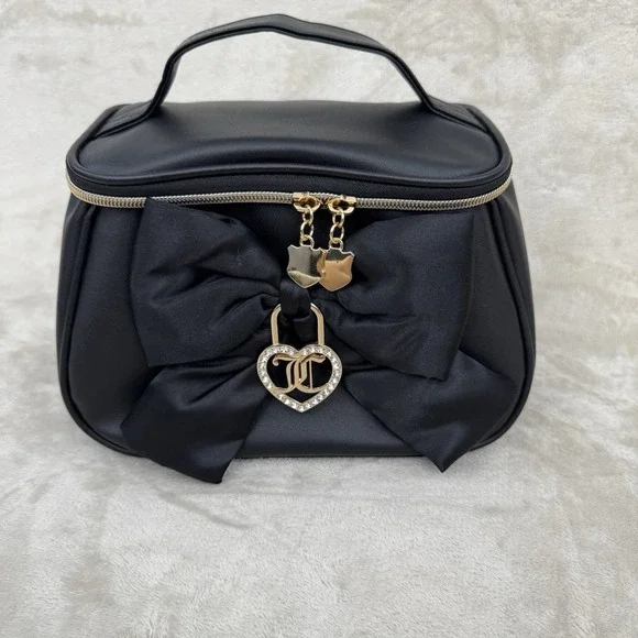 Juicy Couture Black Bow Train Case Makeup Cosmetic Vanity Bag Travel Case