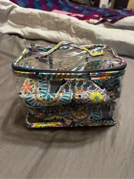 Vera Bradley Clear Cosmetic Case with Multicolor Floral Trim