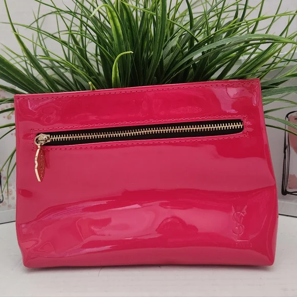Yves Saint Laurent Small Pink Patent Leather Cosmetic Pouch Makeup Bag