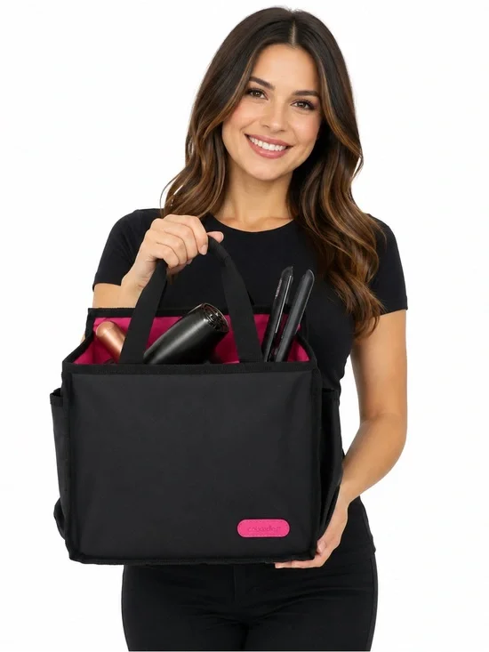 Caboodles Hair Tool Organizer Tote Bag - Black Pink Hot Tool Storage Carry Caddy