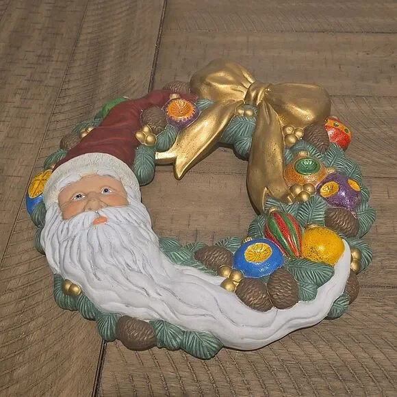 Vintage Christmas ceramic Santa wreath door/wall ornaments Anthropology vibe