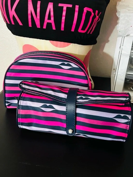 Striped Kate Spade ♠️ Jae Nylon -Cosmetic Bag Set