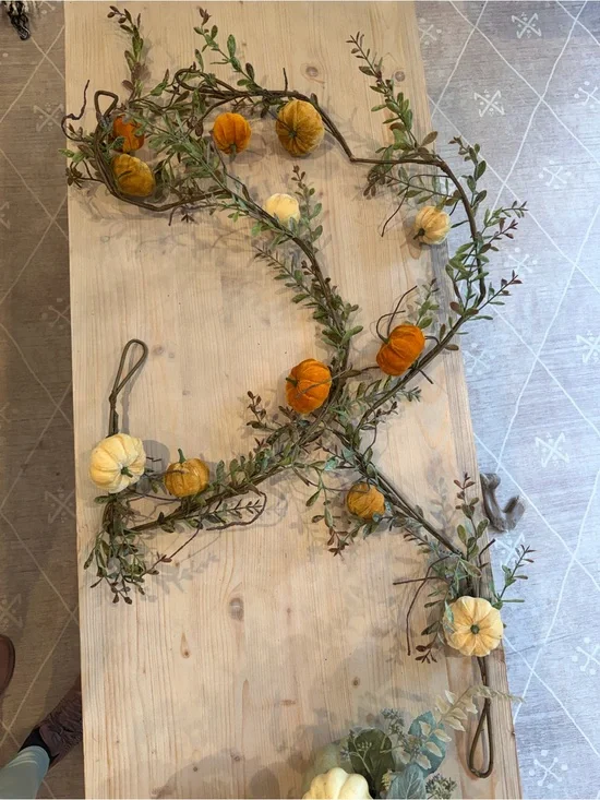 Set of 2 Fall Velvet Pumpkin Vine Garland