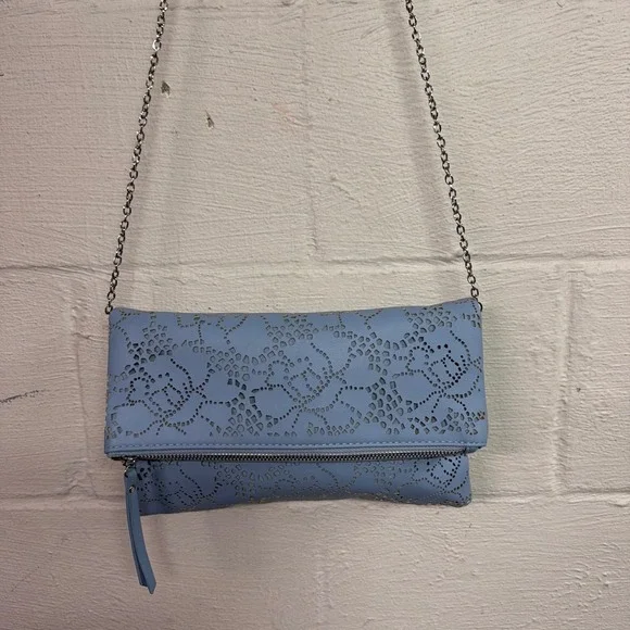 Urban Expressions Light Blue‎ Laser Cut Foldover Clutch Crossbody Shoulder Bag
