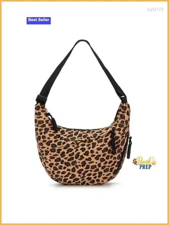 Women's Leopard Nylon Crossbody Bag Hobo Shoulder Purse Half Moon