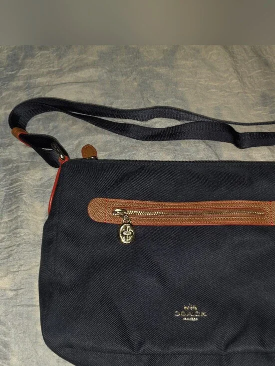 Coach Black Crossbody with Brown Trim and Gold Hardware