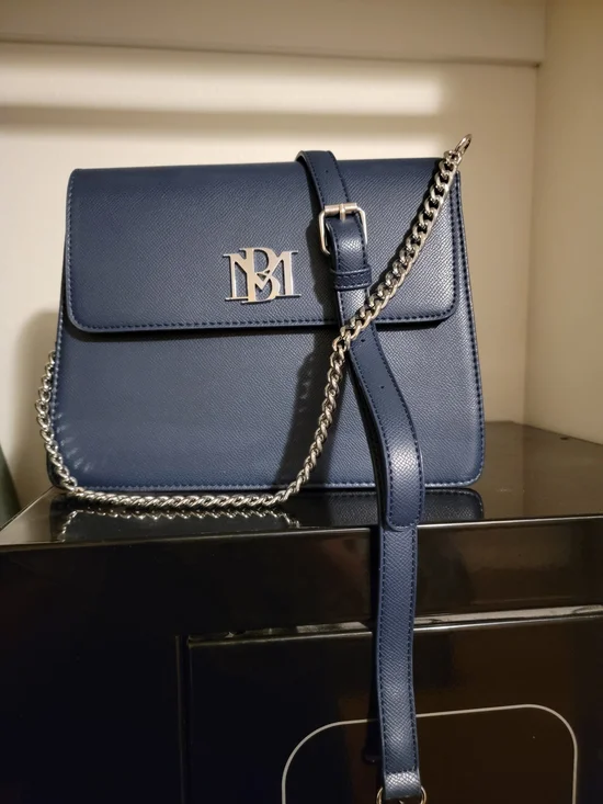 Badgley Mischka Navy Leather Crossbody with Silver Chain