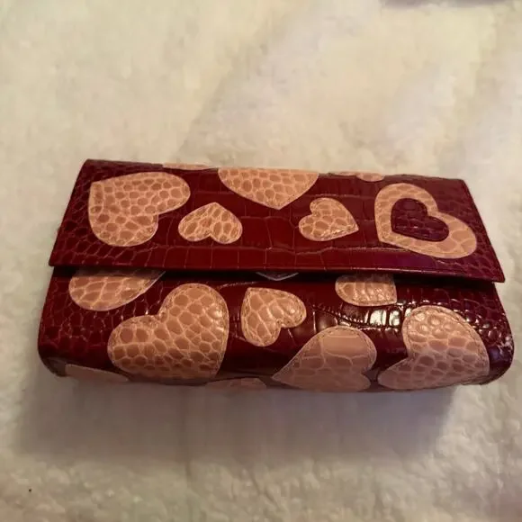 Brighton Red Pink Leather Hearts Clutch