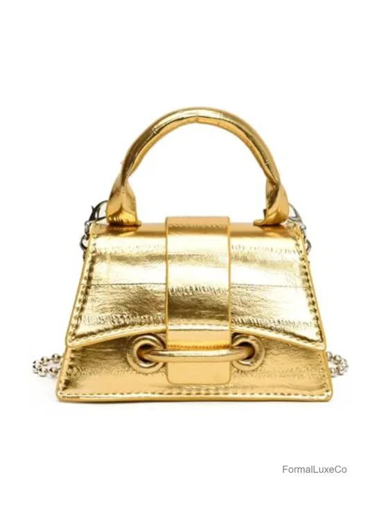 Faux Leather Mini Crossbody Handbag with Pearl Chain Strap for Prom Wedding