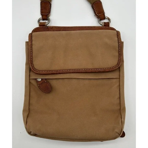 Fossil Original Premium Durable Canvas Crossbody Bag No.‎ 54 Brown Leather Trim