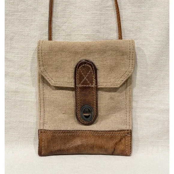 Vintage 80s Banana Republic Safari Linen & Leather Travel Pouch Strap Italy