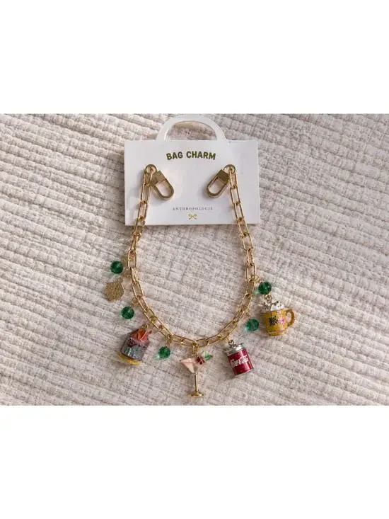 Anthropologie Bag Charm Chain Coca Cola Martini Coffee Mug‎ Purse  NWT Gold Tone