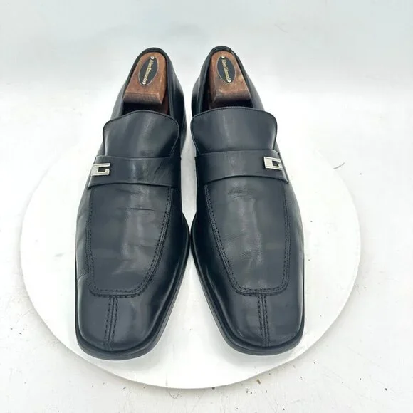 Gucci Men Size UK 8.5D US 9D Dark Black Leather Buckle Penny Loafer Dress Shoes