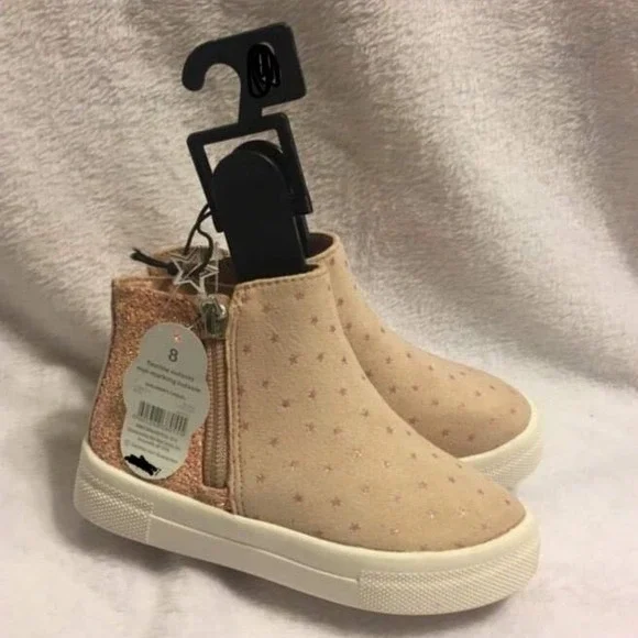 Wonder Nation Star Print Ankle Boots Kids Size 11 Tan Rose Gold NEW Glitter‎