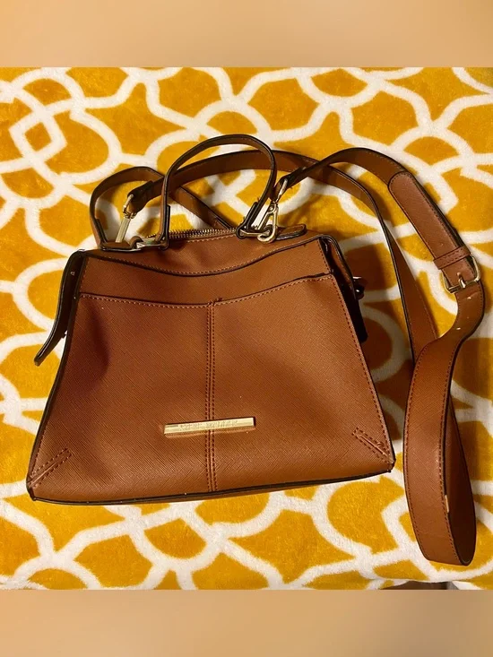 Steve Madden Brown Satchel Top Handle Zip Bag, Adjustable Detachable Strap
