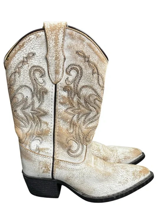 Smoky Mountain Girls Carolina Western Boots White Crackled Leather Western SZ 1