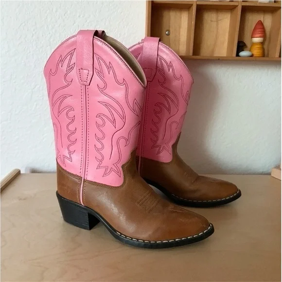 Old West Girls' Narrow J-Toe Western Boots Brown/Pink