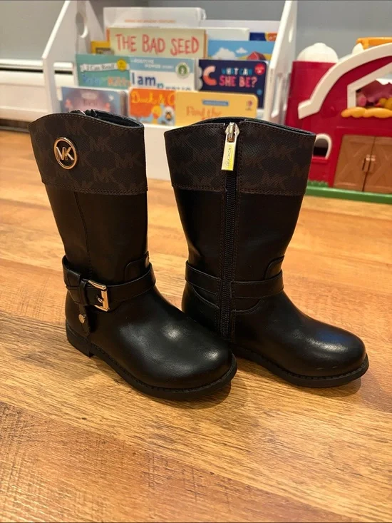 Boots on Wood Floor with Kids Books in Background