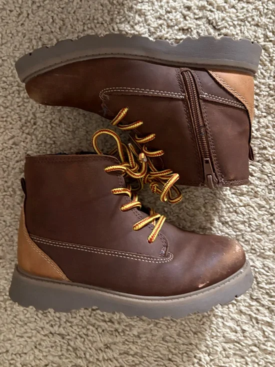 OshKosh B'gosh Boys Lace-Up Ankle Brown Boots with Yellow Accent Laces