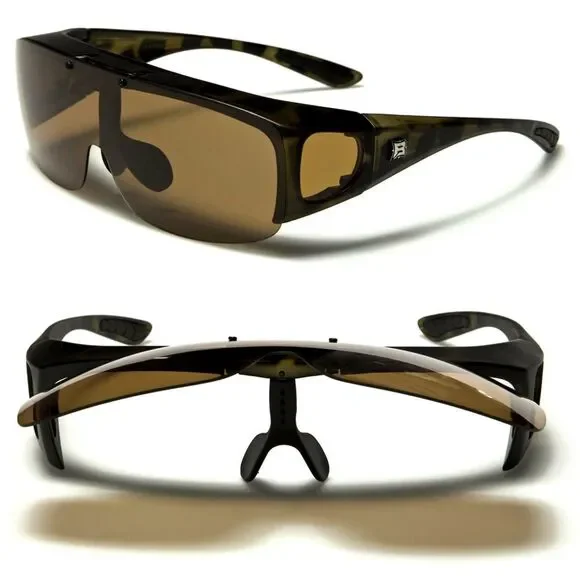 Polarized Flip-up Lens Tortoise Semi Rimless Over The Glasses Sunglasses