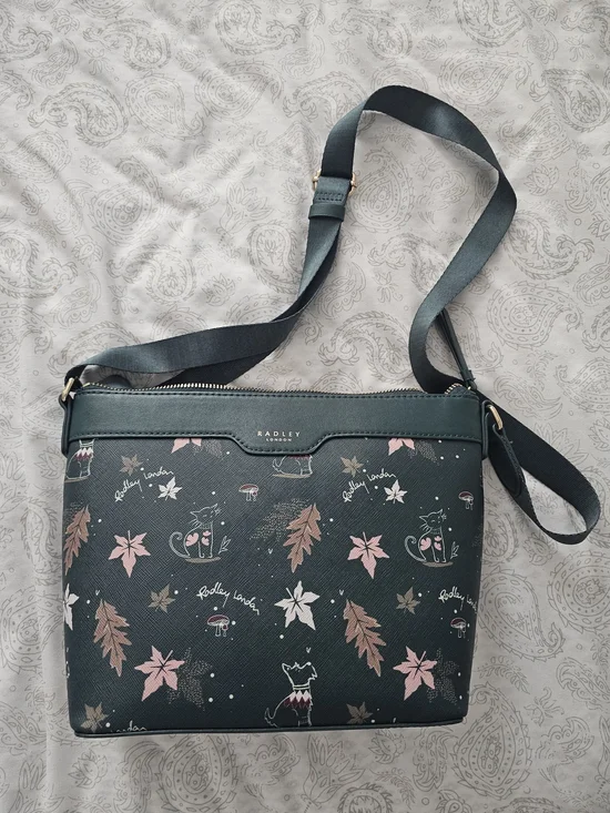 RADLEY LONDON Teal Crossbody Bag with Pink & Tan Floral Accents