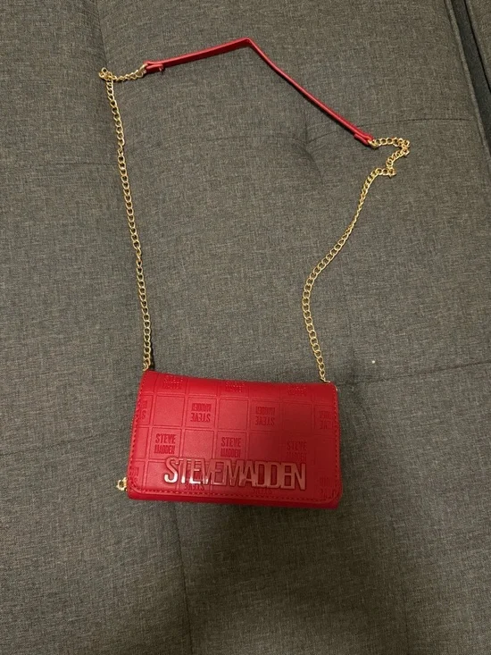 Steve Madden Red Logo Embossed Crossbody with Gold Chain