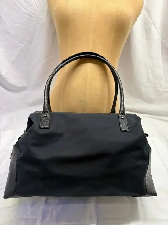 Salvatore Ferragamo Vintage Black Nylon Leather Trim Zip Top Shoulder Bag