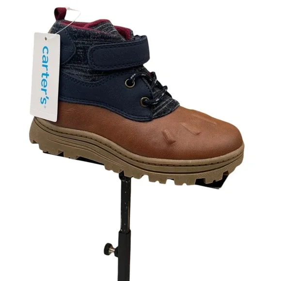 Carter's Toddler Boys Duck Ankle Boots Size 10 Navy Blue Brown Slip-on Shoes