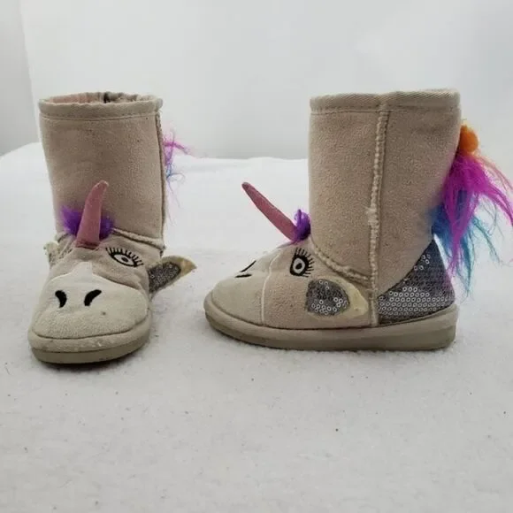 Muk luks Boots 8 Unicorn‎ Youth Kids Sequin Fur Rai