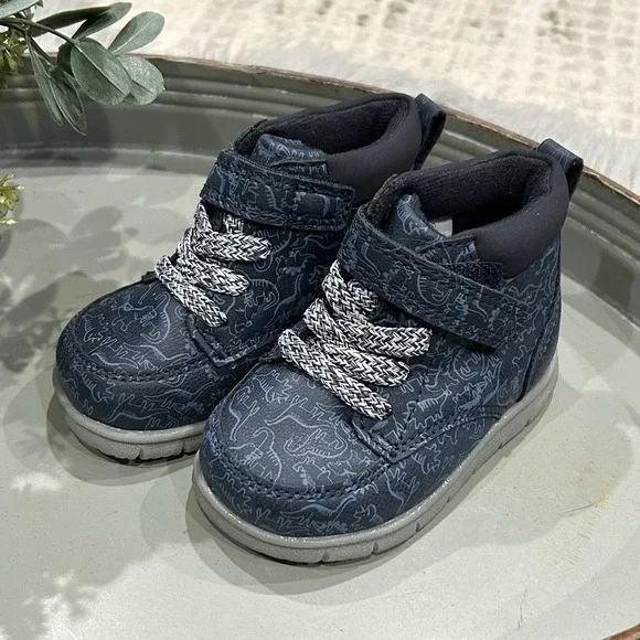 Carter's Just One You Toddler Boys Navy High‎ Top Booties In Dinosaur Print SZ 4