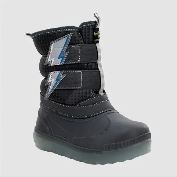 Western Chief Toddler Boys' Denali Lighted Faux Fur Winter Boots Gray 12T
