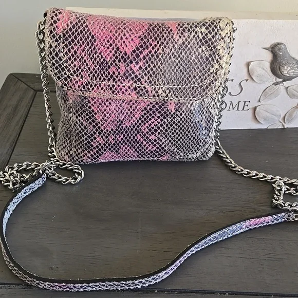 Banana Republic Pink Snake Print Chain Crossbody Bag