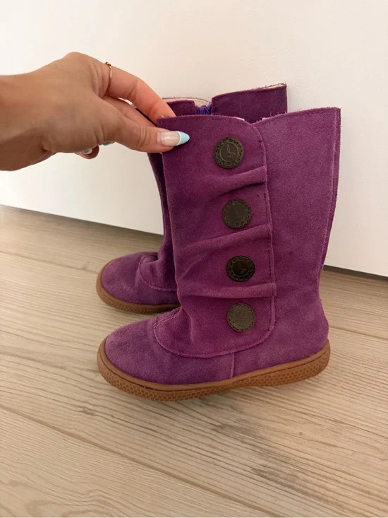 Livie & Luca Purple Suede Button-Accent Kids Boots
