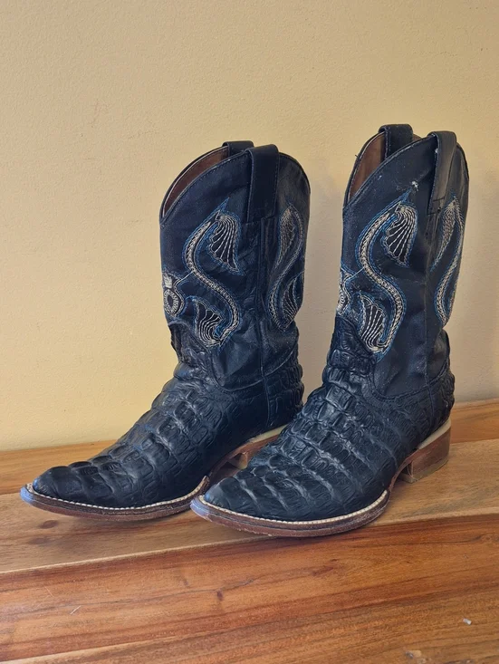 Montenegro Kids Pointed Black Leather Alligator Western Boots - Sz. 2