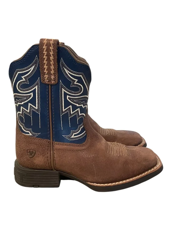 Ariat Unisex Kids Size 11 Sorting Pen Cowboy Boots Square Toe Brown Blue