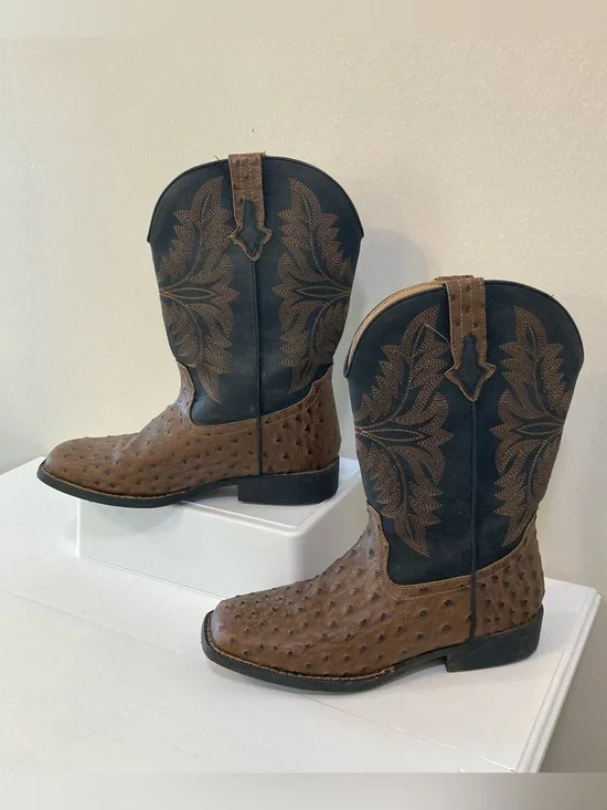 Roper Youth Sz 6 Western Cowboy Boots Black Brown Ostrich