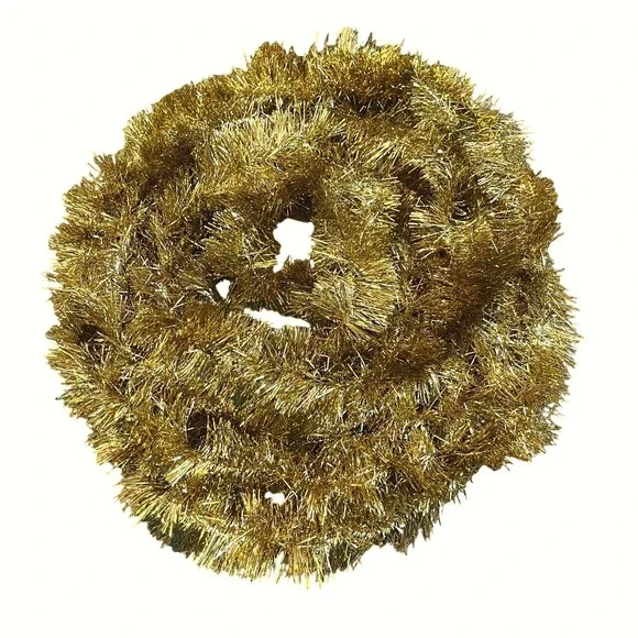 Vtg MCM Christmas Double Glo Tinsel Garland‎ Shiny Soft Fluffy gold 16 ft Long